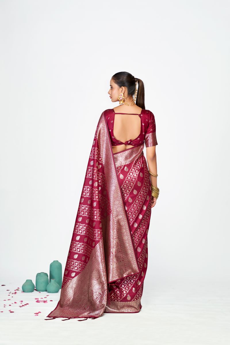 Fashion Dream Womens wine banarasi silk Saree