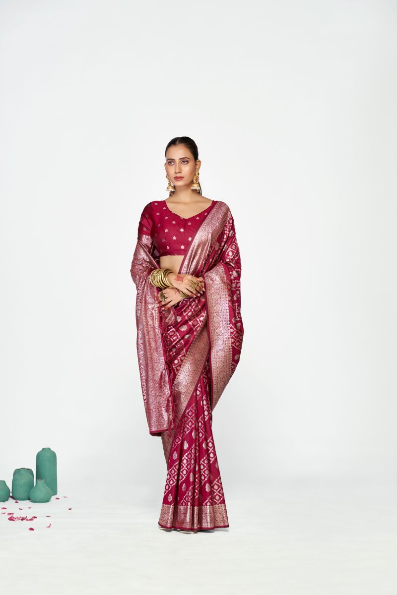 Fashion Dream Womens wine banarasi silk Saree