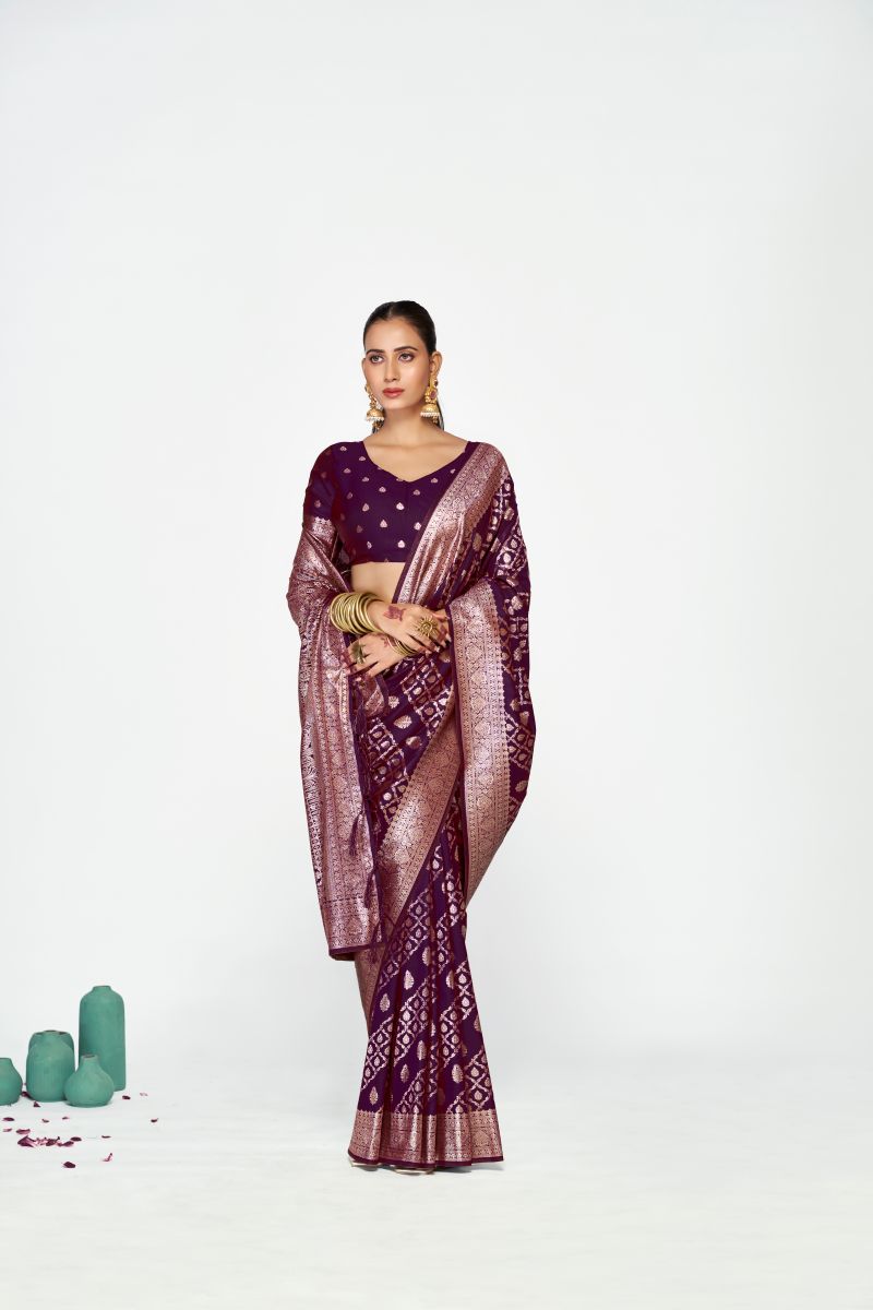 Fashion Dream Womens purple banarasi silk Saree
