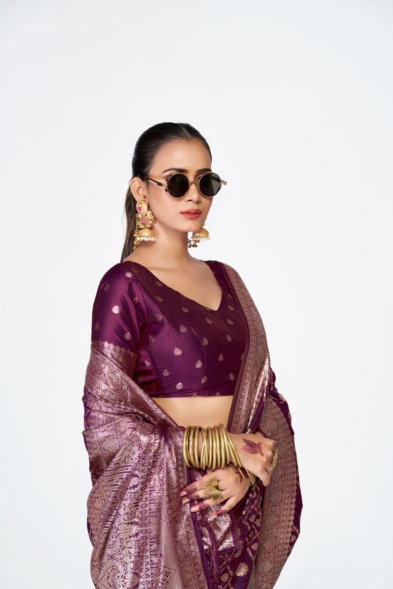 Fashion Dream Womens purple banarasi silk Saree
