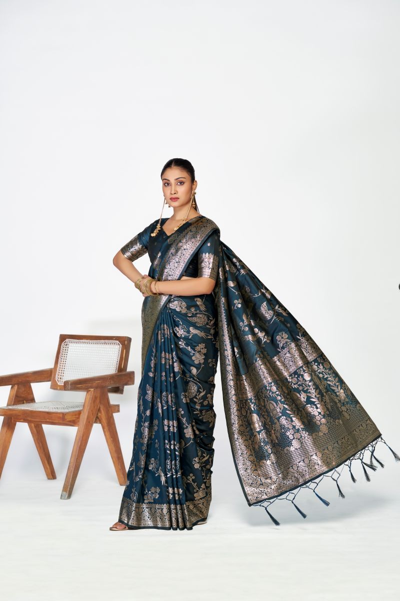 Fashion Dream Womens navy blue banarasi silk Saree