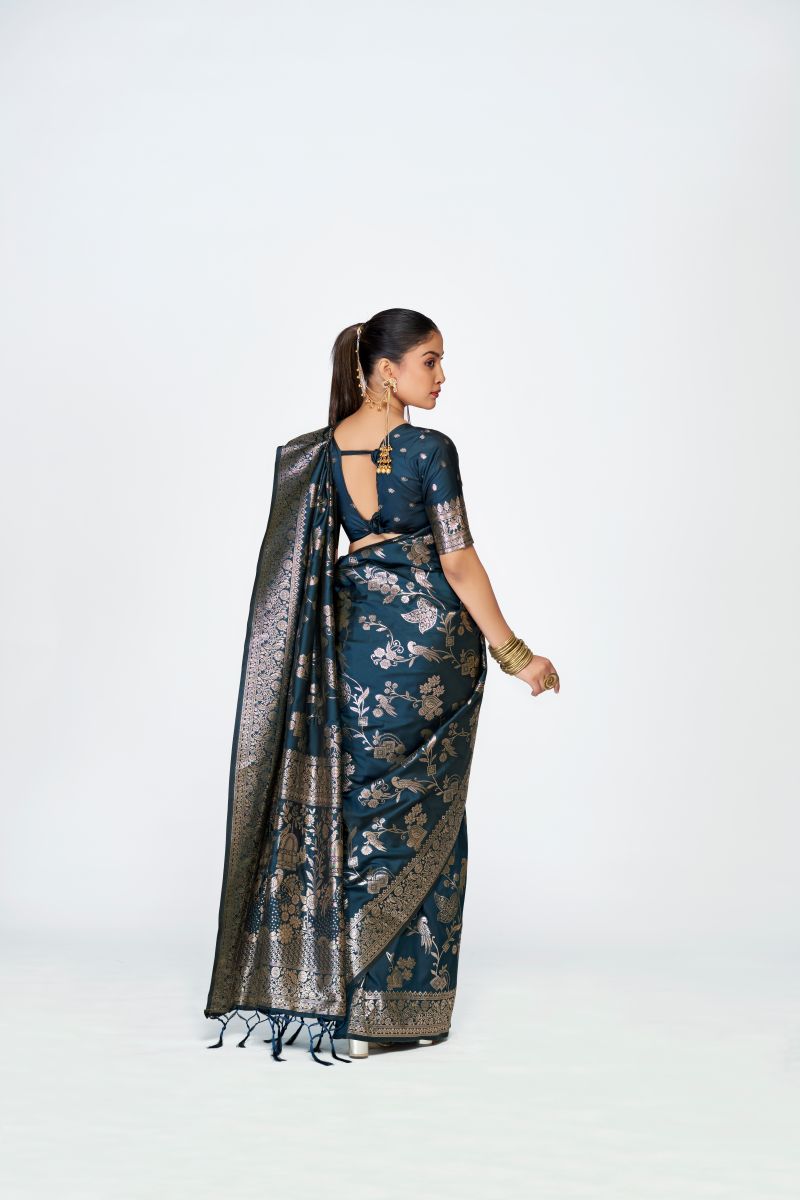 Fashion Dream Womens navy blue banarasi silk Saree