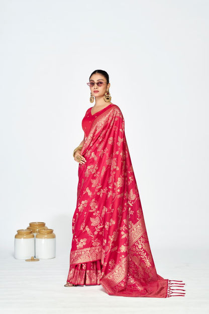 Fashion Dream Womens rani pink banarasi silk Saree