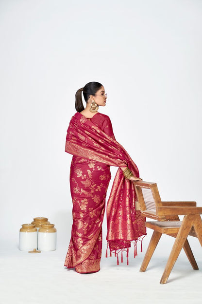 Fashion Dream Womens rose pink banarasi silk Saree