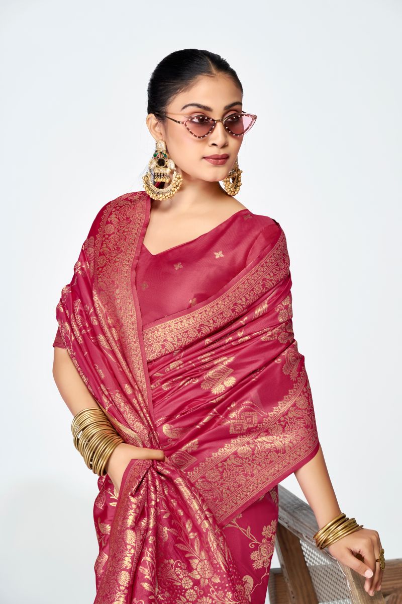 Fashion Dream Womens rose pink banarasi silk Saree