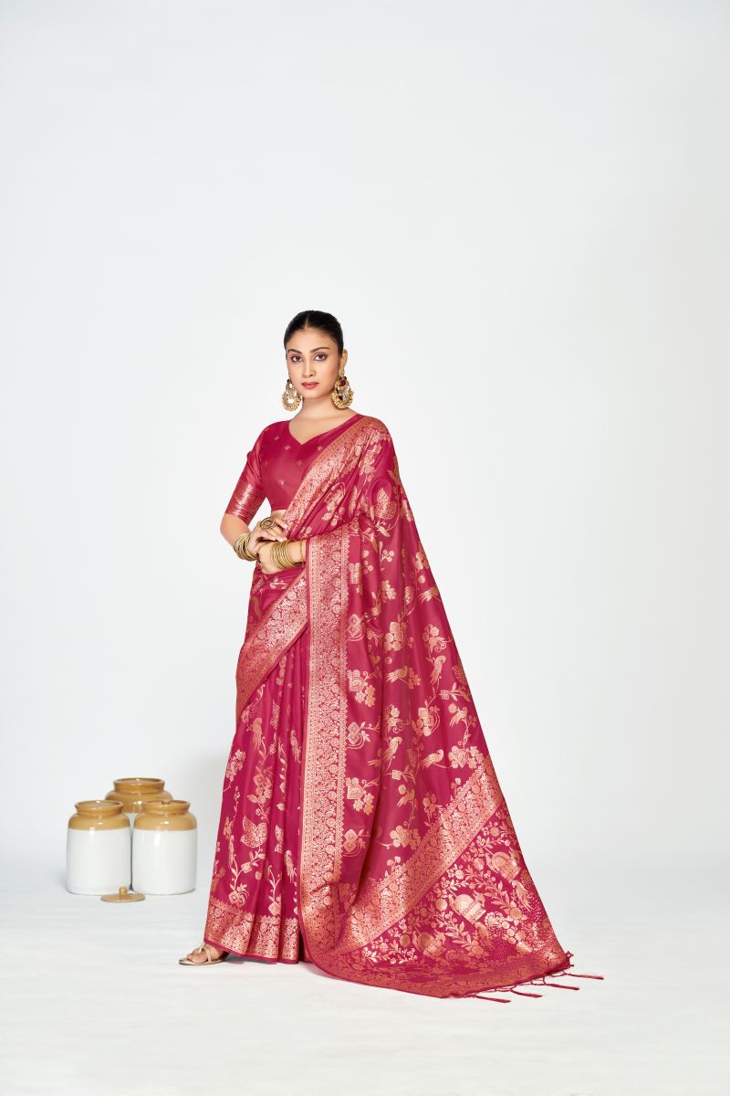 Fashion Dream Womens rose pink banarasi silk Saree