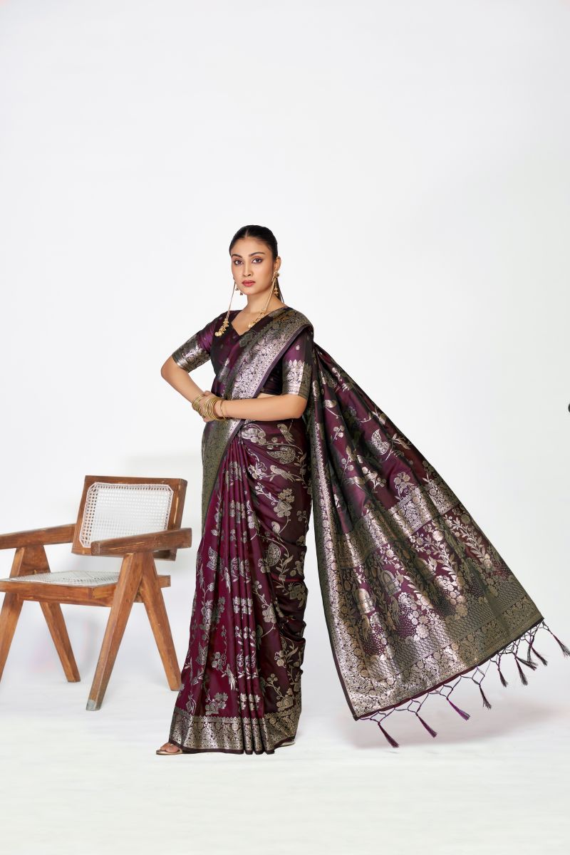 Fashion Dream Womens wine banarasi silk Saree
