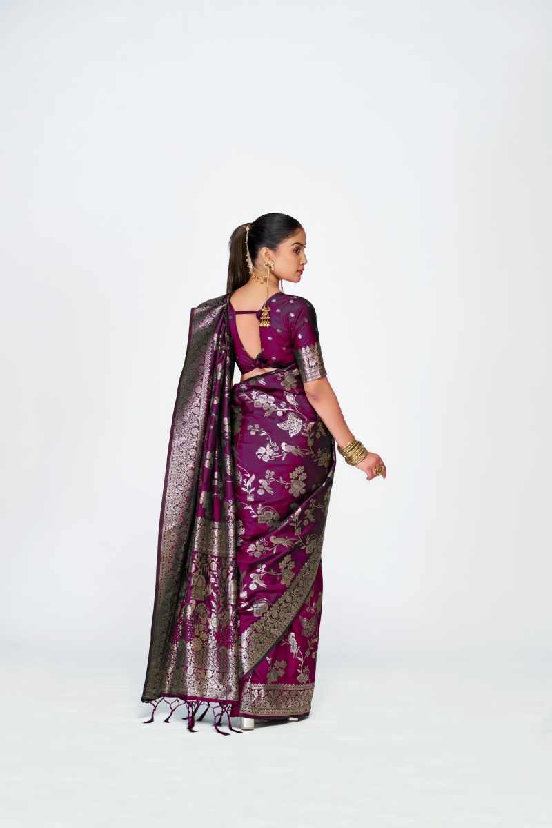 Fashion Dream Womens wine banarasi silk Saree