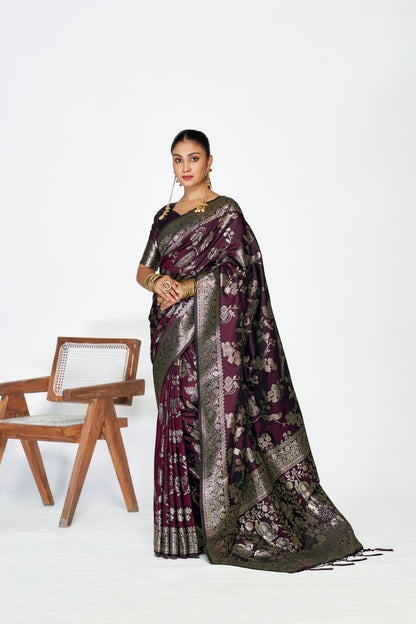 Fashion Dream Womens wine banarasi silk Saree