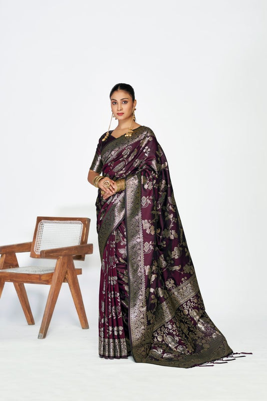Fashion Dream Womens wine banarasi silk Saree