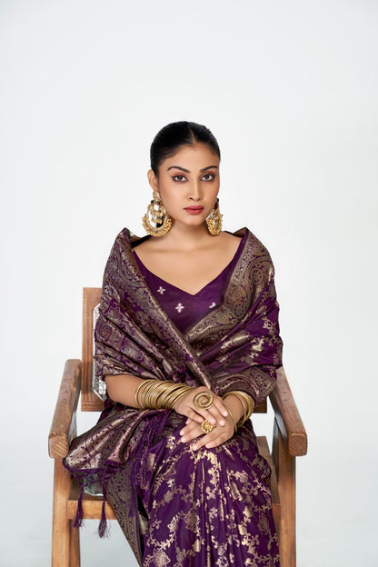 Fashion Dream Womens purple banarasi silk Saree
