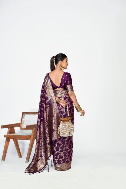Fashion Dream Womens purple banarasi silk Saree
