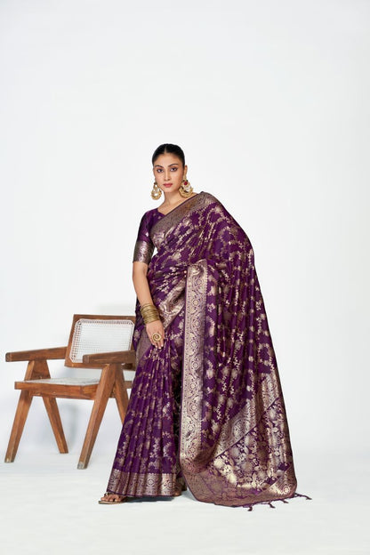 Fashion Dream Womens purple banarasi silk Saree