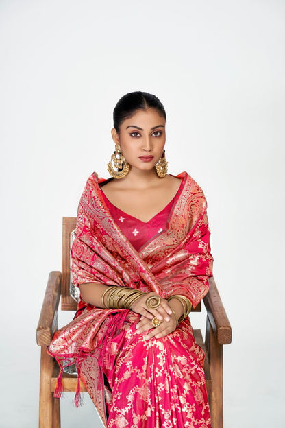 Fashion Dream Womens rani pink banarasi silk Saree