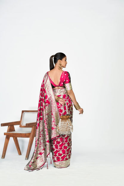 Fashion Dream Womens rani pink banarasi silk Saree