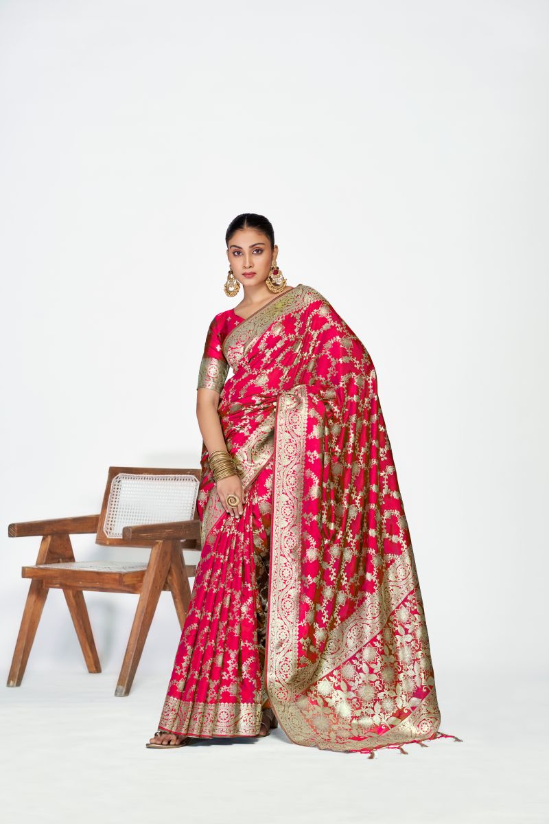 Fashion Dream Womens rani pink banarasi silk Saree