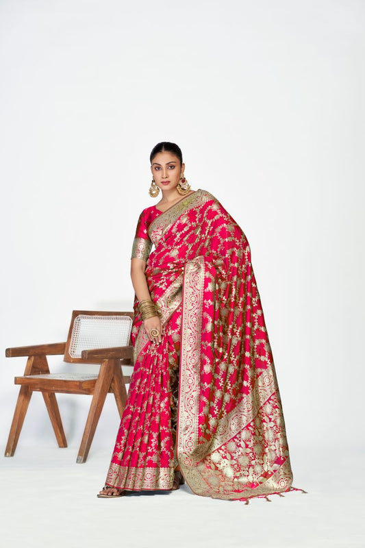 Fashion Dream Womens rani pink banarasi silk Saree