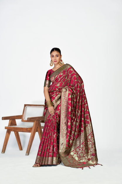 Fashion Dream Womens burgundy banarasi silk Saree