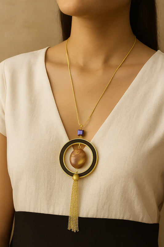 Antique Gold Tassel Necklace with Rust Accent