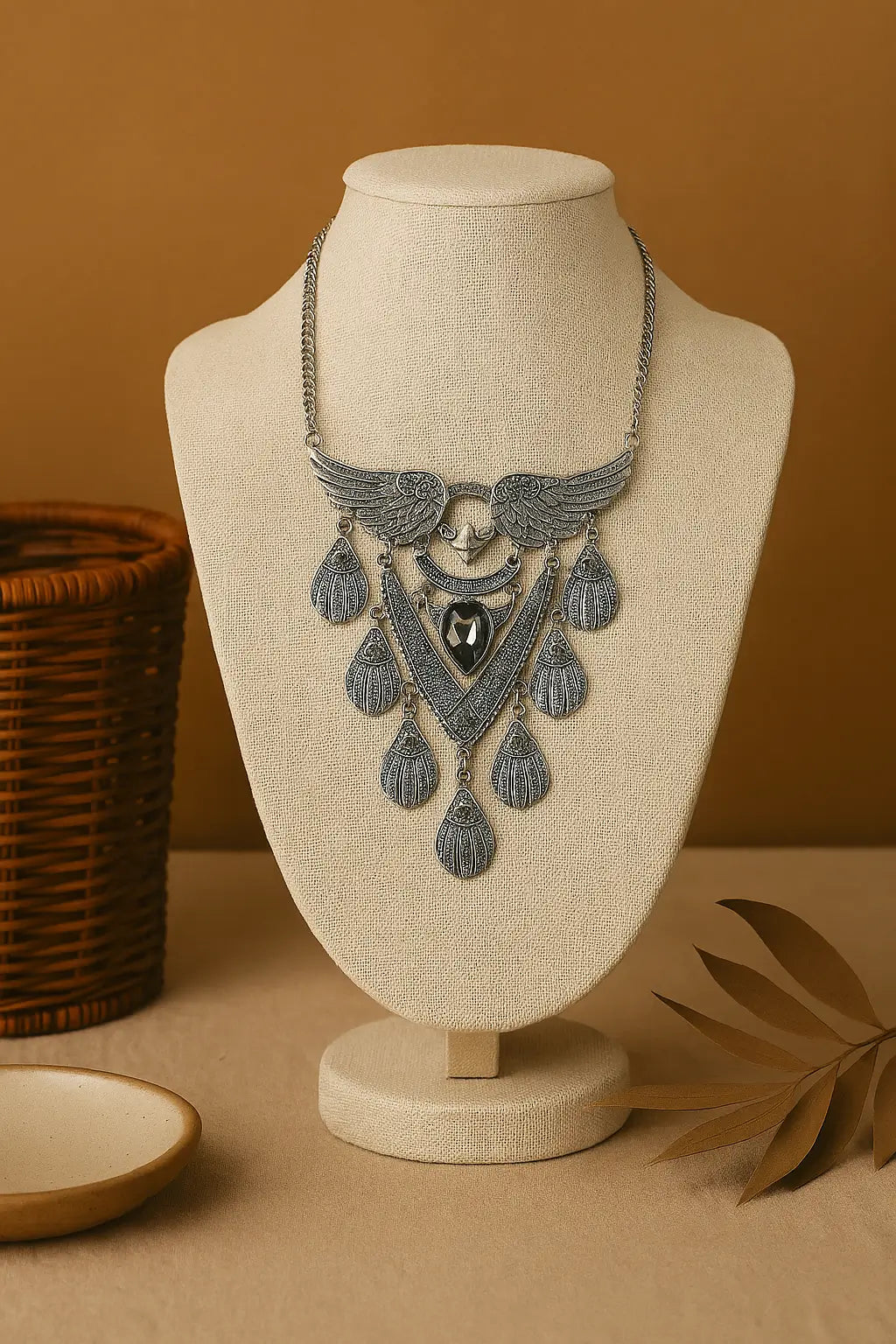 Antique Oxidised Bird Motif Layered Necklace