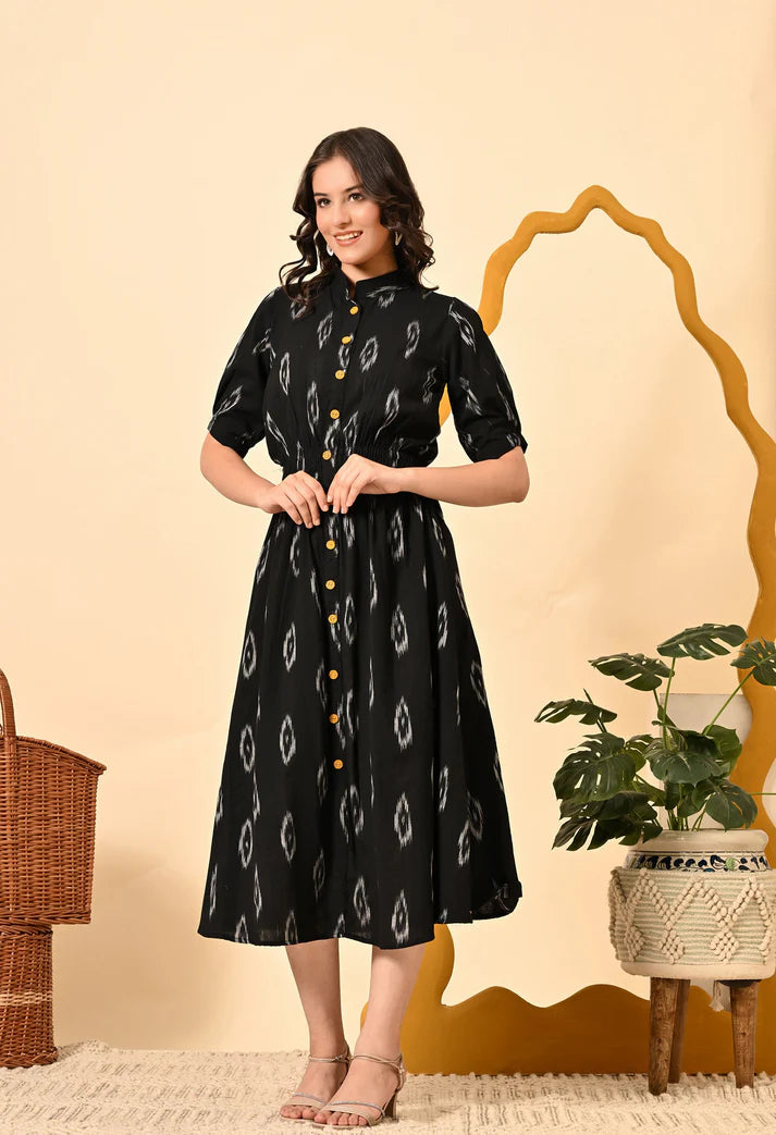 Black Diamond Elasticated Midi Dress for women