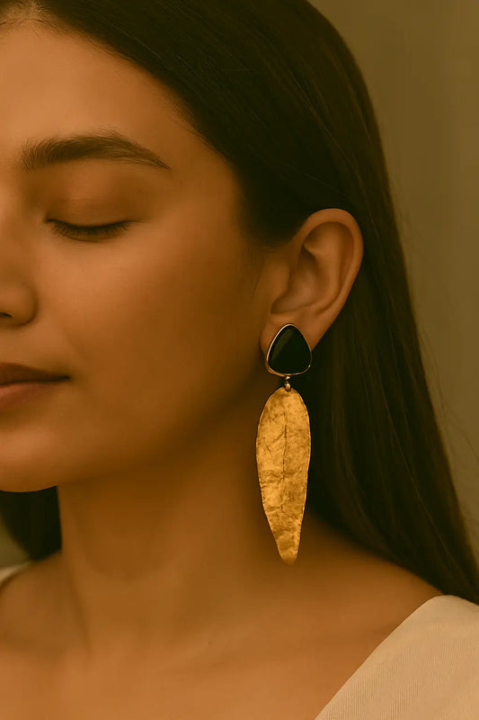 Black & Gold Leaf Drop Earrings for Women