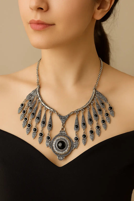 Black Teardrop Oxidised Choker Necklace for Women