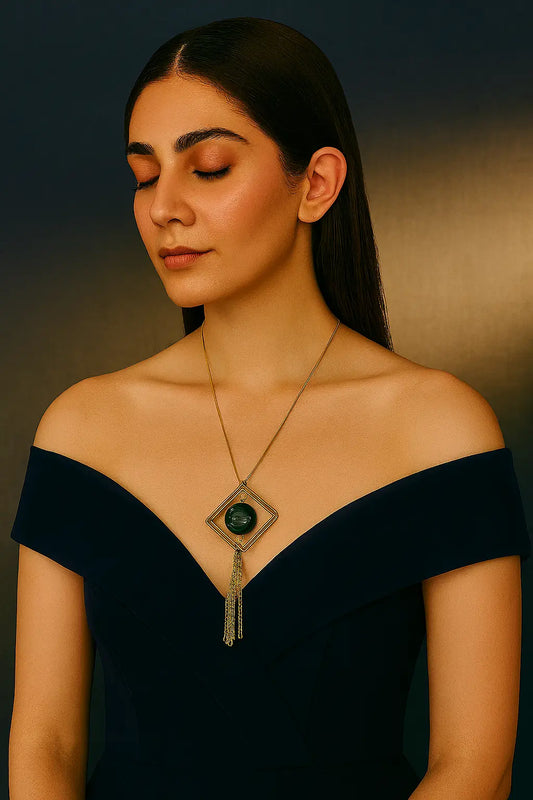 Blue Geometric Tassel Pendant Necklace for Women