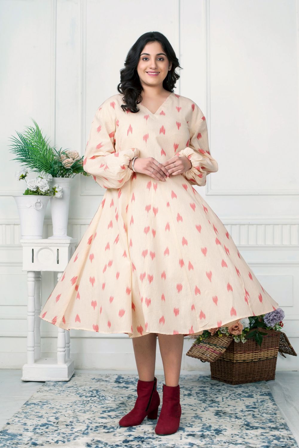 Blush Breeze Ikat flared dress for women