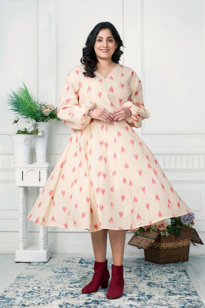 Blush Breeze Ikat flared dress for women