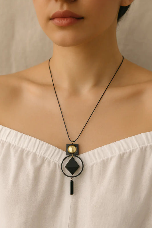 Boho Black Geometric Pendant Necklace for Women