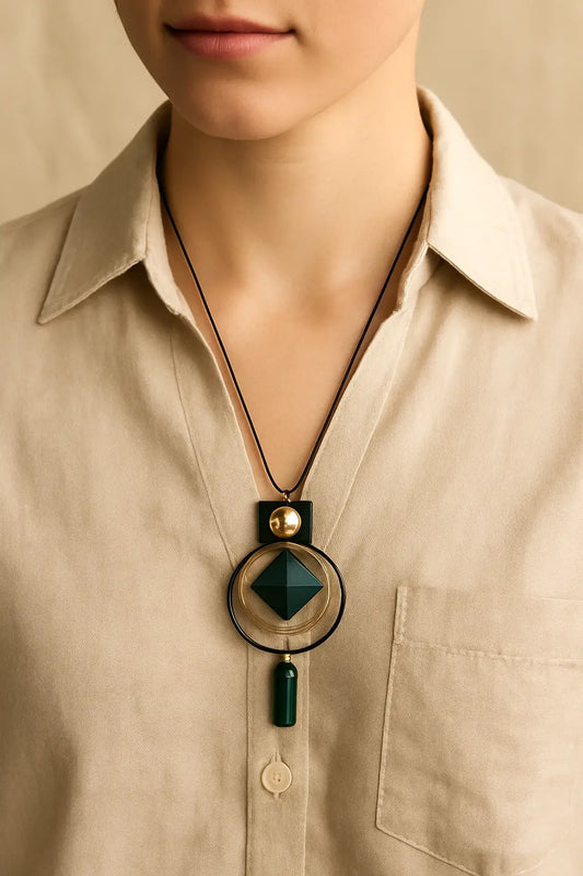 Boho Green Geometric Pendant Necklace for Women