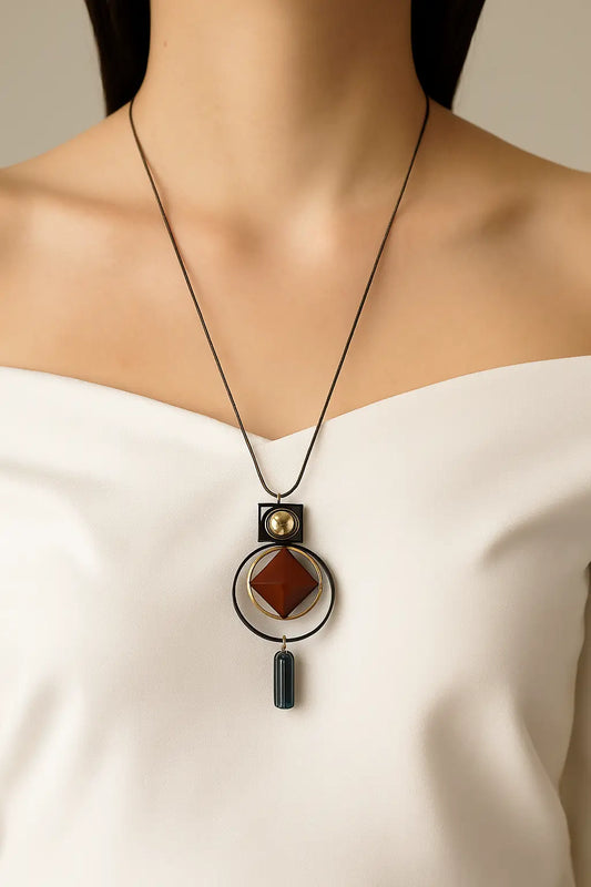 Boho Maroon Geometric Pendant Necklace for Women