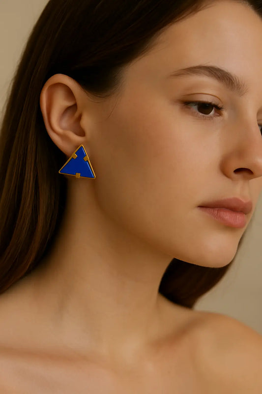 Bold Blue Triangle Stud Earrings for Women