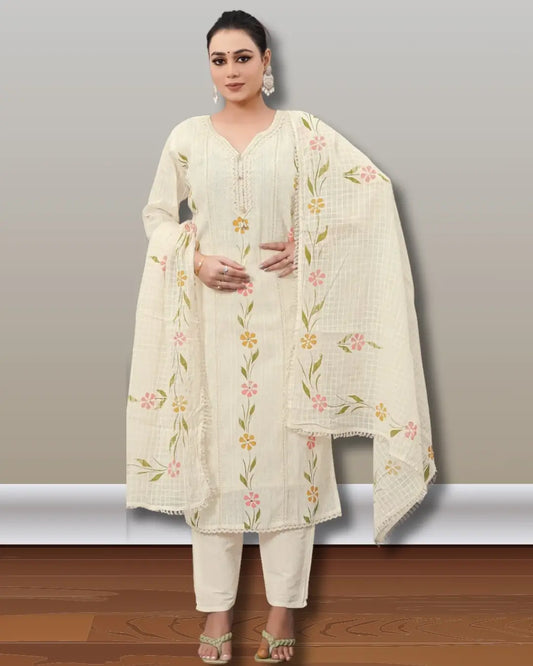 Casual Off-White Cotton Print Kurti for Women