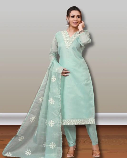 Cotton Cotta Check 3 Piece Salwar Suit with Mogha Dupatta