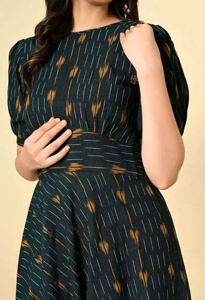 High Waist Belted Ikat Dress