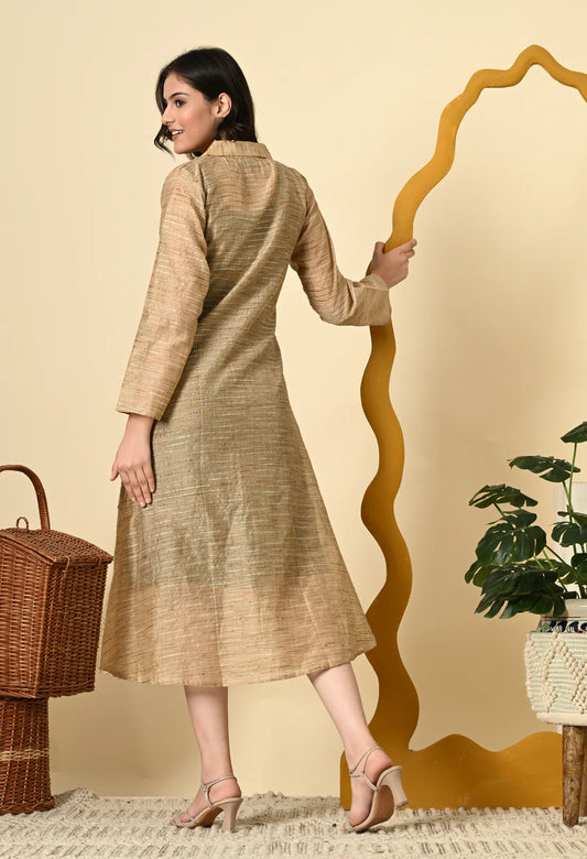 Green Dress with Luxe Golden Jacket for Women