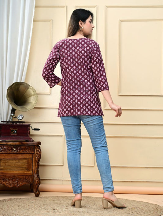 Short Kurta Pure Cotton - Red