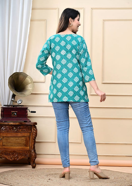 Pure Cotton Short Kurta – Sky Blue