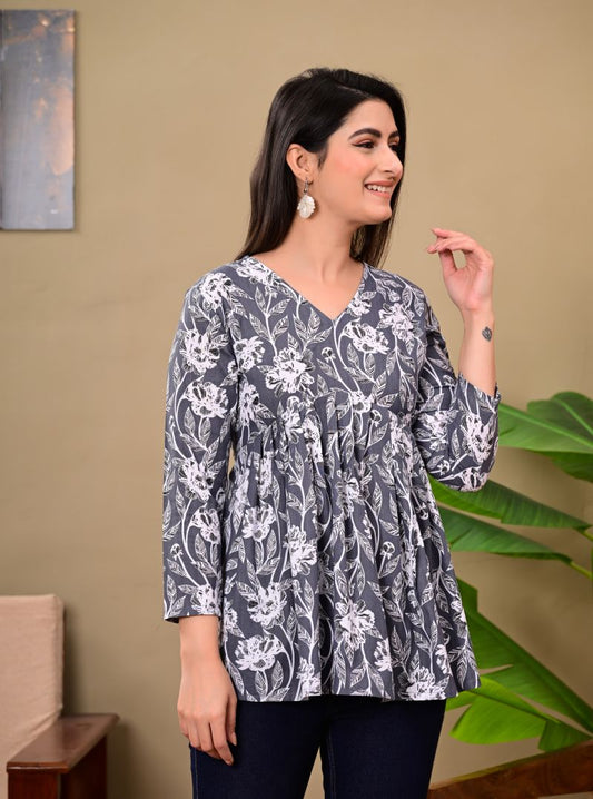 Pure Cotton Short Kurta – Blue