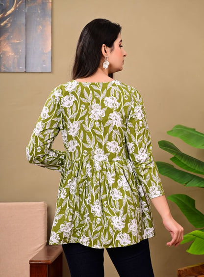 Pure Cotton Short Kurta – Green