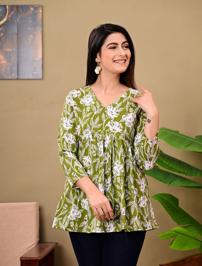 Pure Cotton Short Kurta – Green