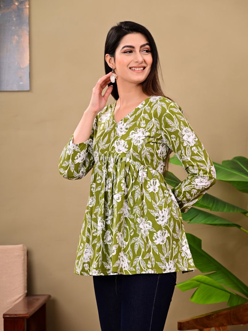 Pure Cotton Short Kurta – Green
