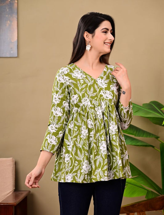 Pure Cotton Short Kurta – Green