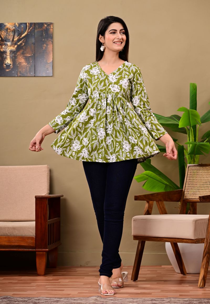 Pure Cotton Short Kurta – Green