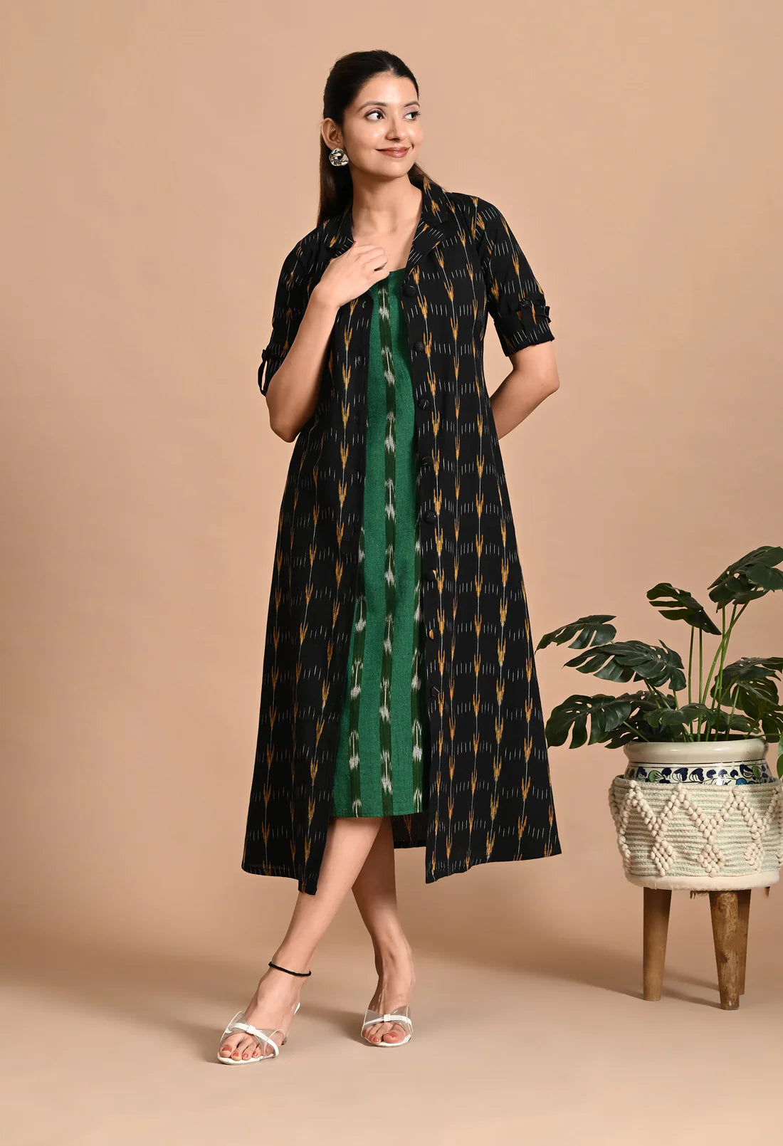 Fusion Ikat Jacket Dress with Inner