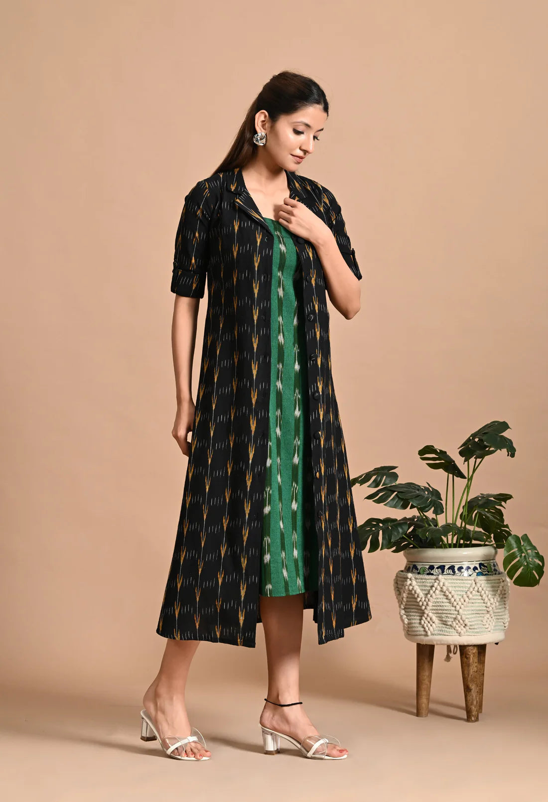 Fusion Ikat Jacket Dress with Inner