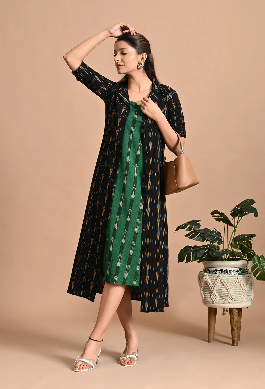 Fusion Ikat Jacket Dress with Inner