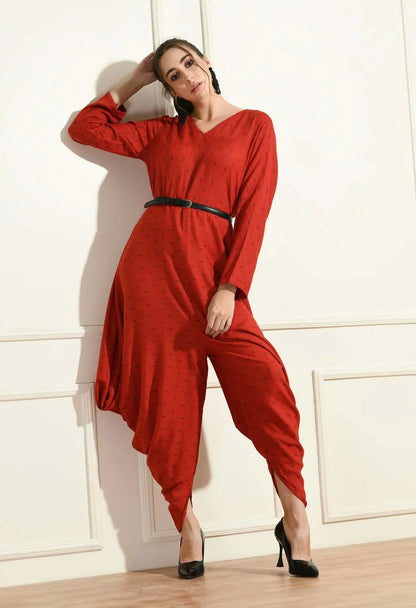 Red Side Cowl Jumpsuit